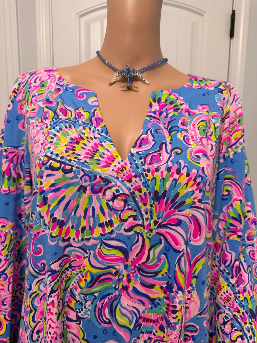 Lilly Pulitzer Blue Dress with Pink Paisley Print - Picture 9 of 10